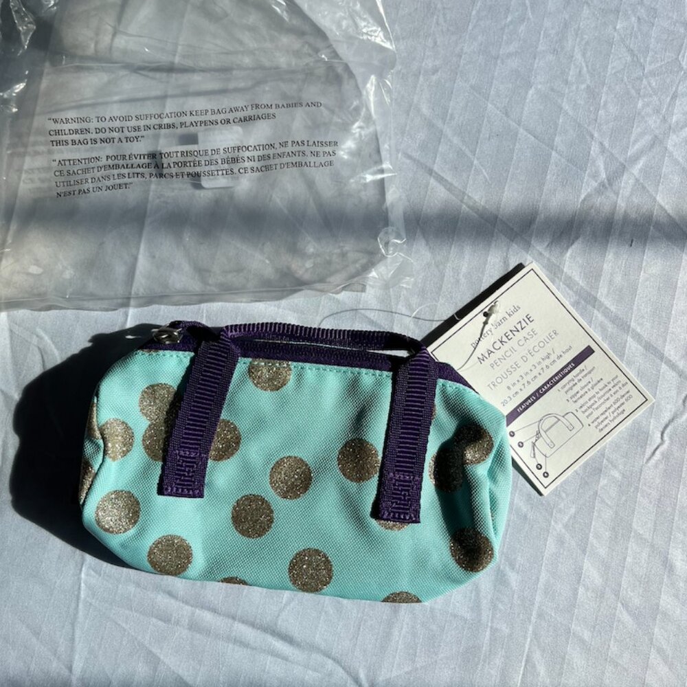 Pottery Barn kids Teal Polka Dot Pencil Case